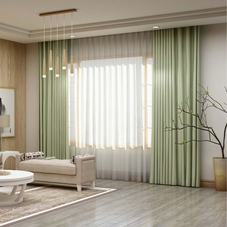Solid Light Green Curtain Modern Silk Imitation Curtain Living Roo___